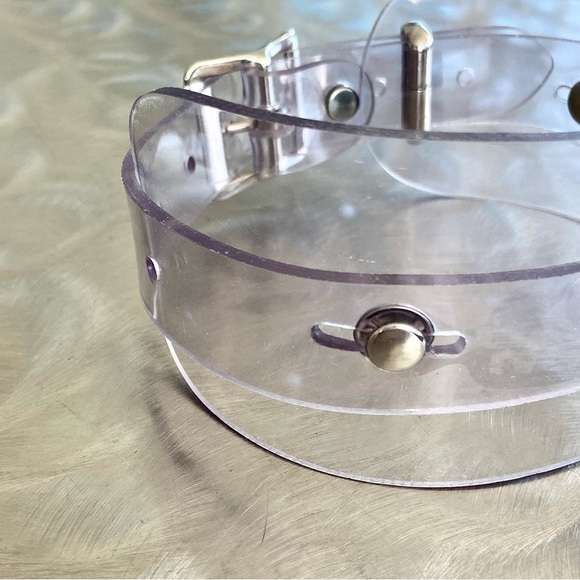 ZANA BAYNE Transparent Oversized Choker O-Ring Collar 2.5" Silver + Clear PVC - Picture 5 of 7